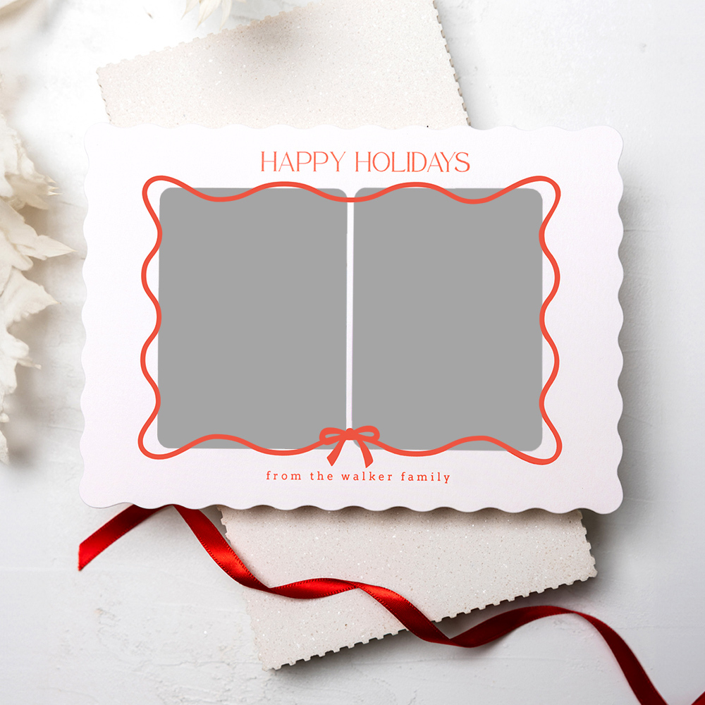 WHCC 5x7 Card Horizontal red ribbon scene Holiday Card Wavy Bow preview