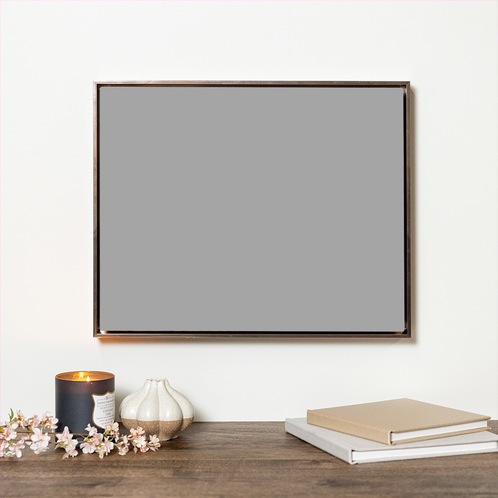 WHCC July25 Rose Gold Metal Float Frame Metal Print in scene with candle preview